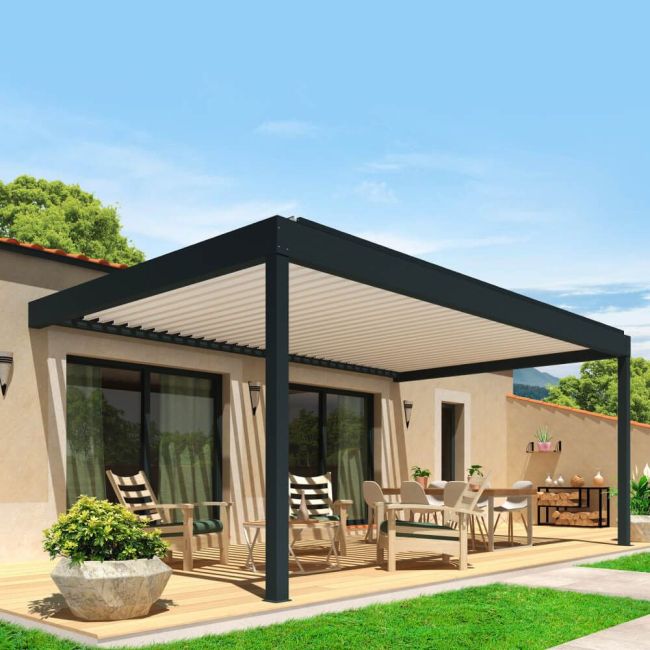 Pergola bioclimatica RIRI - LUNA perpendicolare manovra elettrica 2 cilindri 2